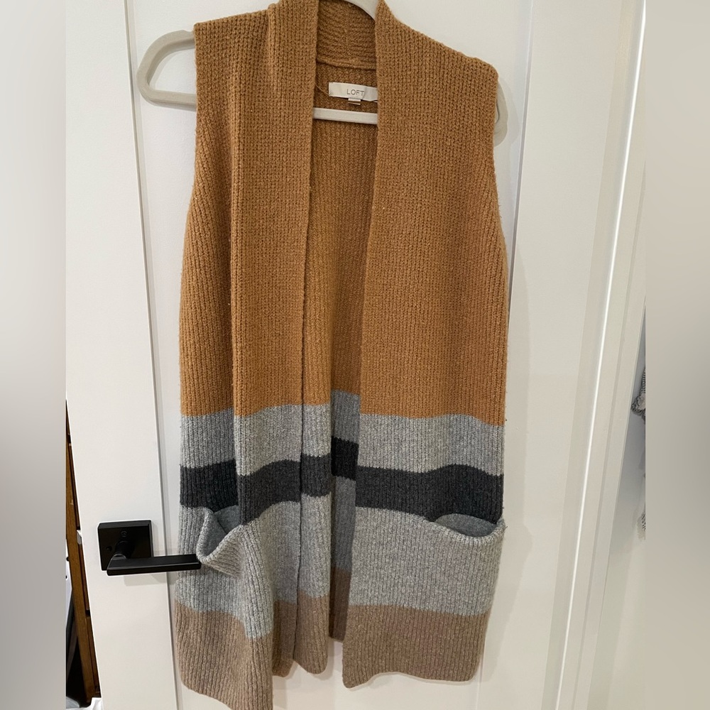 LOFT striped open sweater vest